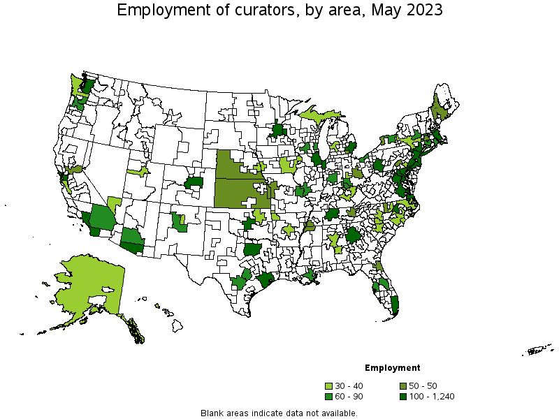 Map of employment of curators by area, May 2023