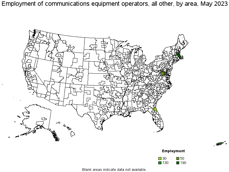 Map of employment of communications equipment operators, all other by area, May 2023
