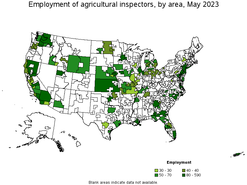 Map of employment of agricultural inspectors by area, May 2023