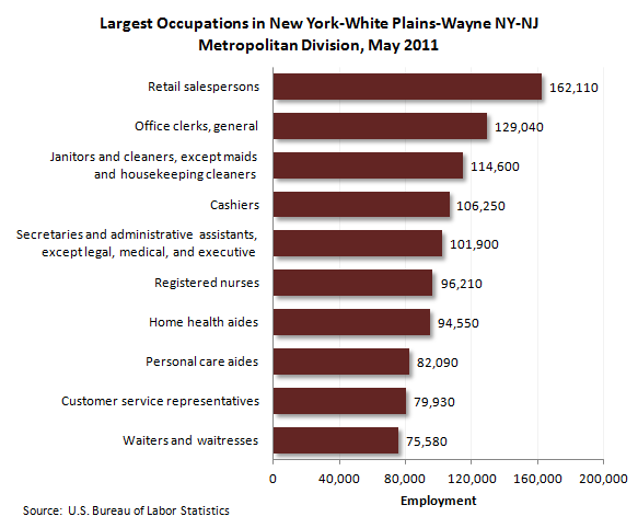 Largest occupations in New York-White Plains-Wayne NY-NJ Metropolitan Division