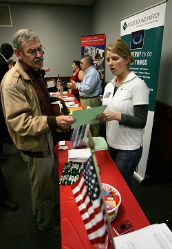 Military veteran at a job fair