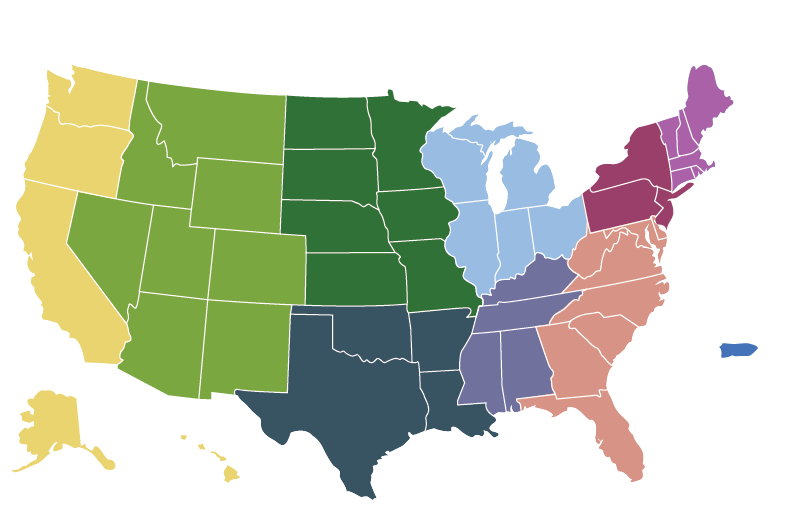 States by 9 Regions by Color