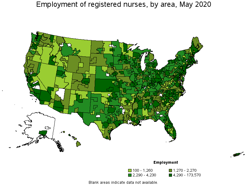 Employment of registered nurses, by area, May 2020
