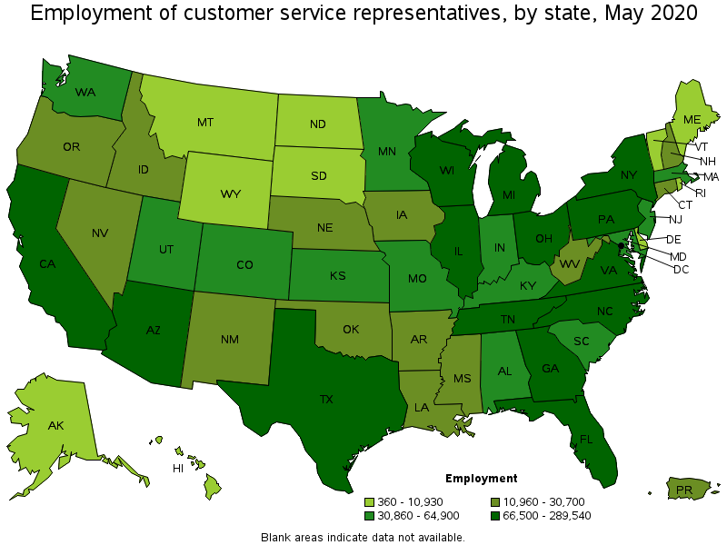 Employment of management occupations, by state, May 2020