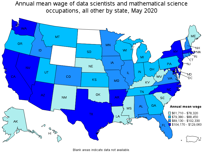 Annual mean wage of management occupations, by state, May 2020