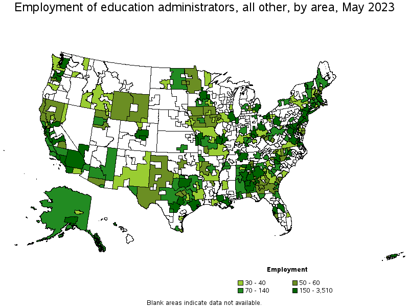 Map of employment of education administrators, all other by area, May 2021