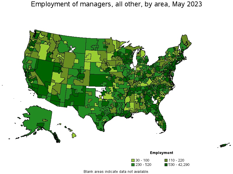 Map of employment of managers, all other by area, May 2021
