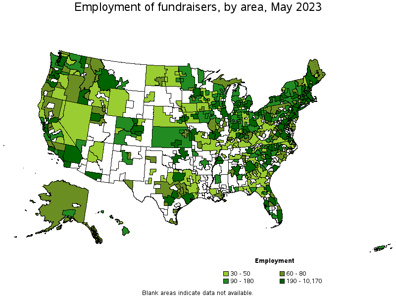Map of employment of fundraisers by area, May 2021
