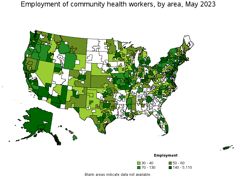 Map of employment of community health workers by area, May 2021