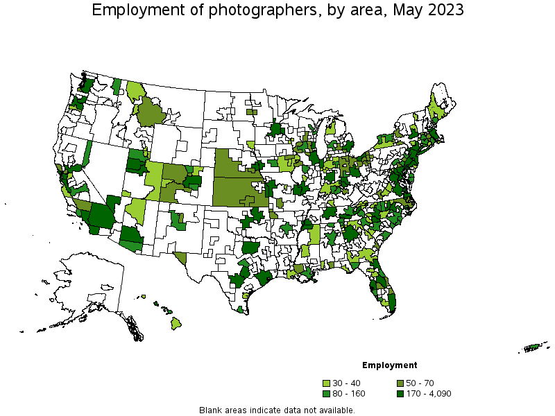 Map of employment of photographers by area, May 2021