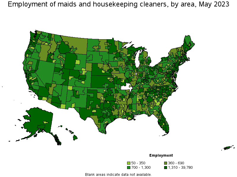 Map of employment of maids and housekeeping cleaners by area, May 2021