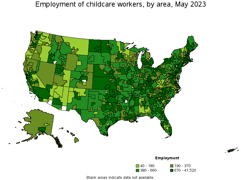 Map of employment of childcare workers by area, May 2021