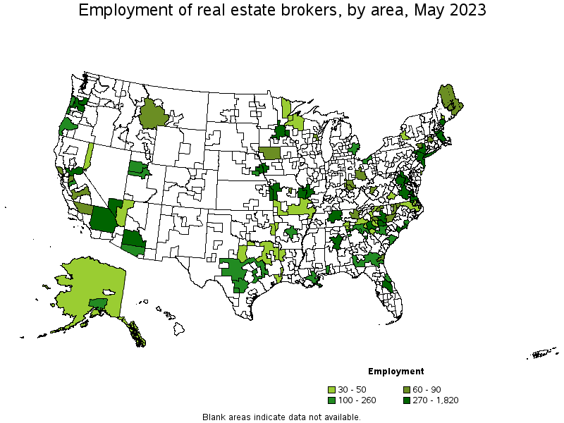 Map of employment of real estate brokers by area, May 2022