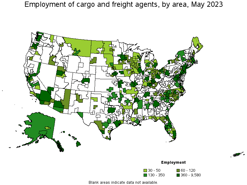 Map of employment of cargo and freight agents by area, May 2022