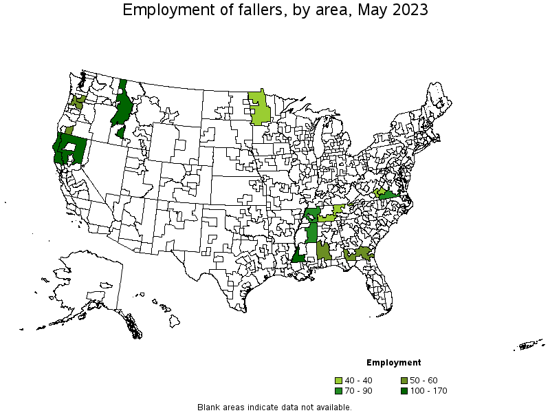 Map of employment of fallers by area, May 2022