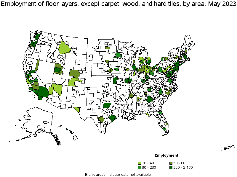 Map of employment of floor layers, except carpet, wood, and hard tiles by area, May 2022