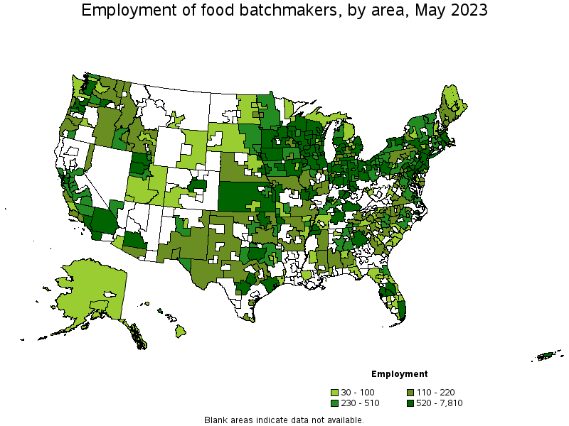 Map of employment of food batchmakers by area, May 2022
