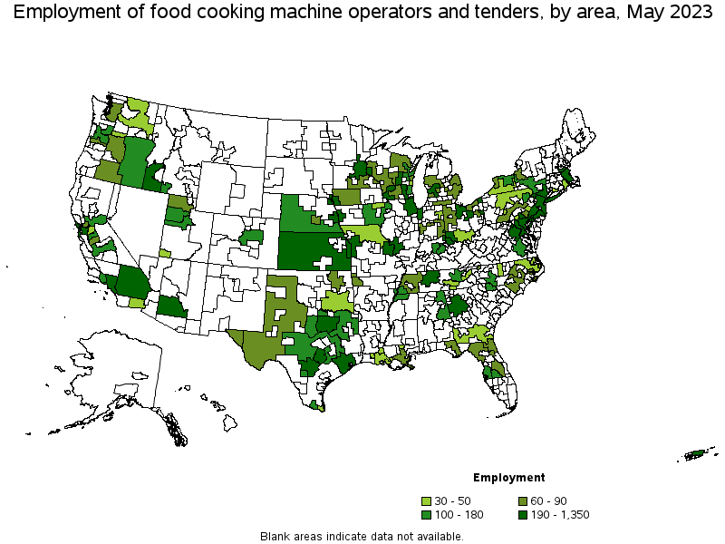 Map of employment of food cooking machine operators and tenders by area, May 2021