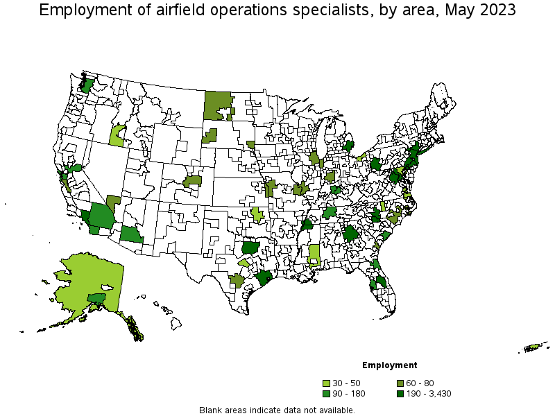 Map of employment of airfield operations specialists by area, May 2021