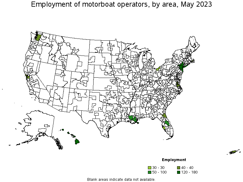Map of employment of motorboat operators by area, May 2021