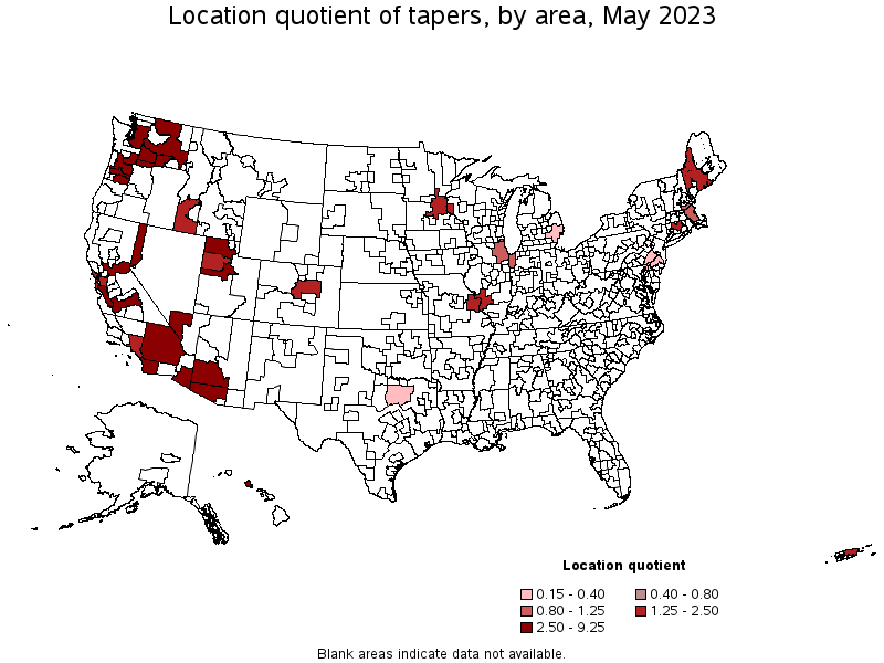 Map of location quotient of tapers by area, May 2022