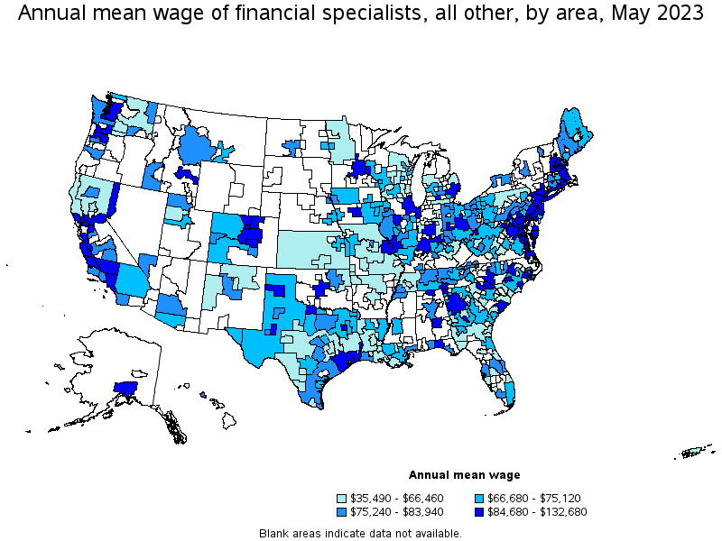 Map of annual mean wages of financial specialists, all other by area, May 2021