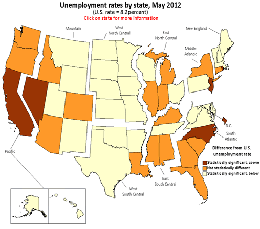 Unemployment rates by state, May 2012 annual averages