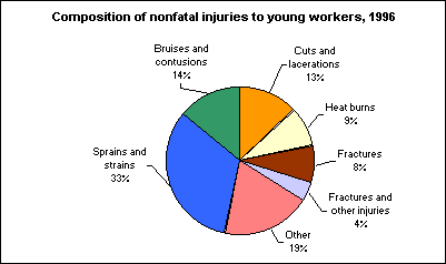 Composition of nonfatal injuries to young workers, 1996 