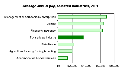 Average annual pay, selected industries, 2001