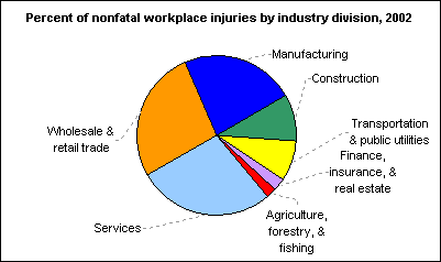 Percent of nonfatal workplace injuries by industry division, 2002