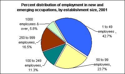 Percent distribution of employment in new and emerging occupations, by establishment size, 2001