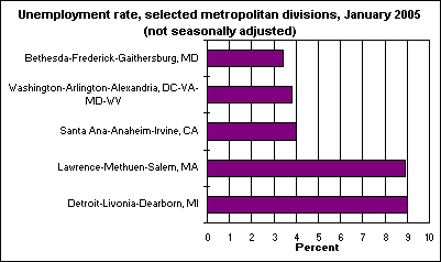 Unemployment rate, selected metropolitan divisions, January 2005 (not seasonally adjusted)