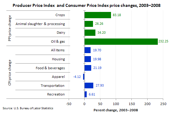 Consumer Price Index and Producer Price Index price changes, 2003€“2008