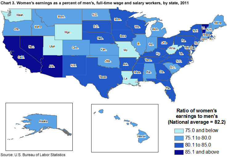 Chart 3. Womens earnings as a percent of mens, full-time wage and salary workers, by state, 2011