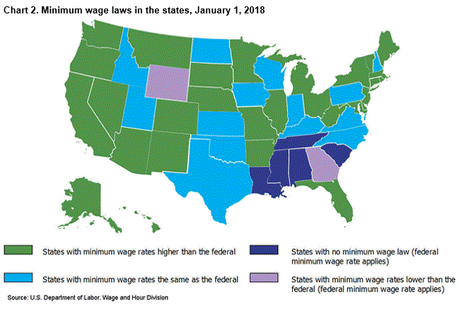 Chart 2. Minimum wage laws in the states, January 1, 2018