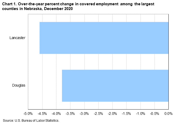 Chart 1. Over-the-year percent change in covered employment among the largest counties in Nebraska, December 2020