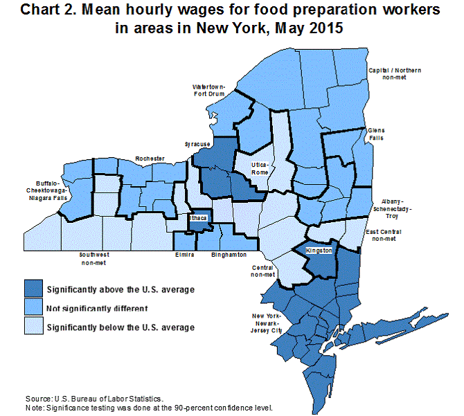 Chart 2. Mean hourly wages for food preparation workers in areas in New York, May 2015