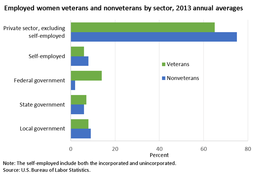 Women veterans more likely than nonveterans to work in federal government image